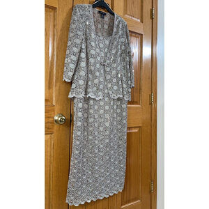 Women’s Formal Jacket Dress Size 16 2pc R&M Richards Sequins Mocha Long Sleeves